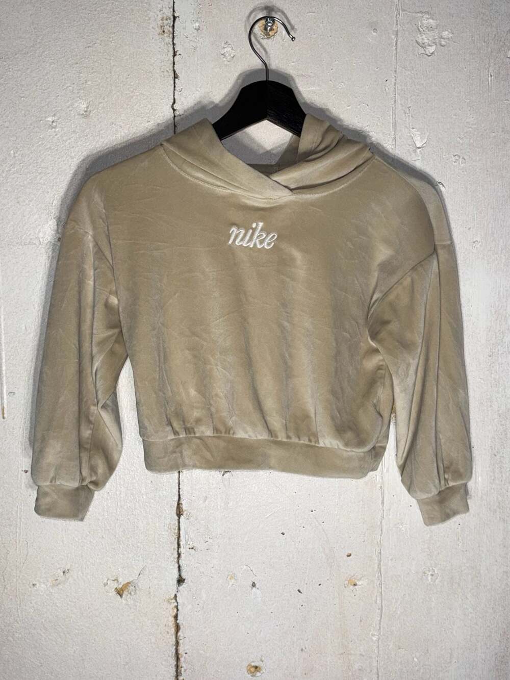Nike Sportswear Girls Velour Cropped Pullover Hoodie Tan Size 6X